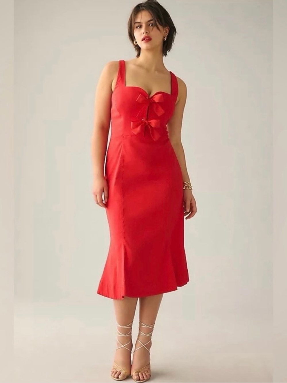 Anthropologie Red Bow Sweetheart Midi Dress Size M